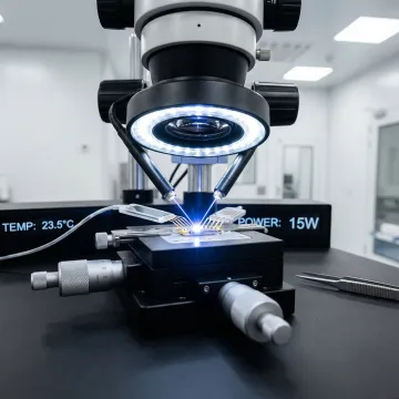Precision laser welding of medical device components under microscope