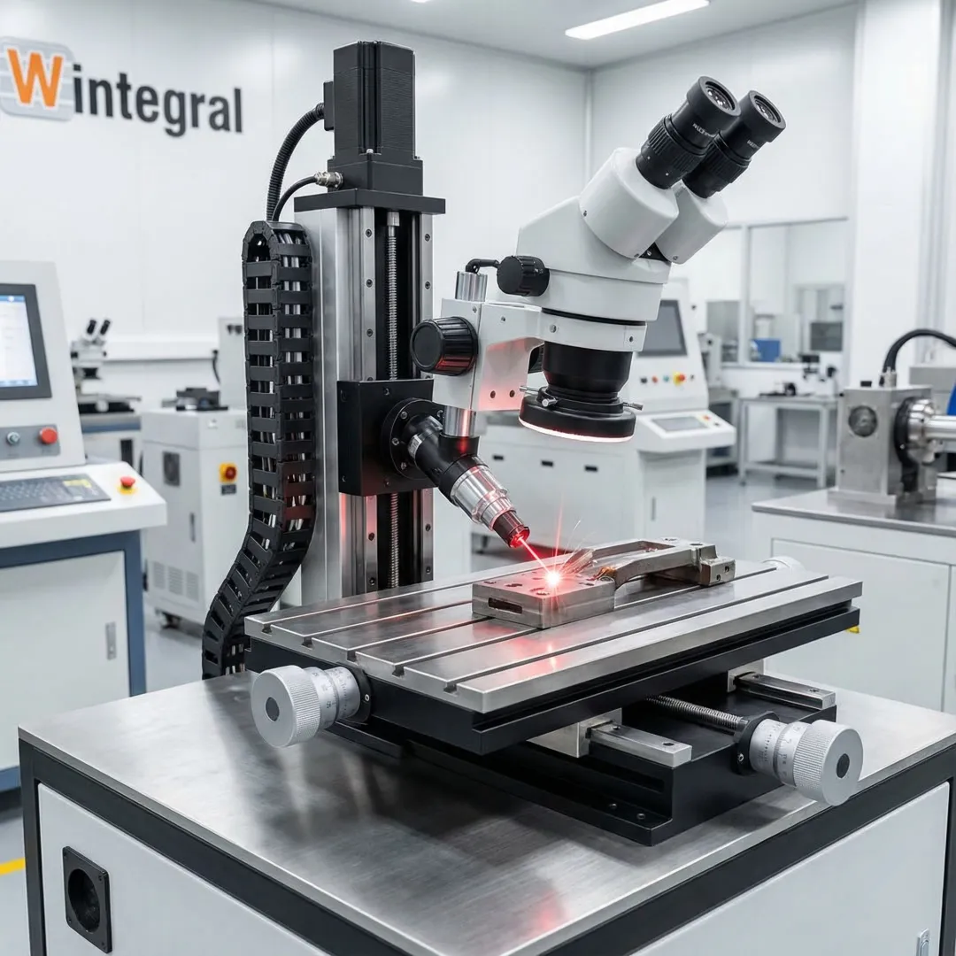 Laser welding system with microscope positioning performing precision steel repair