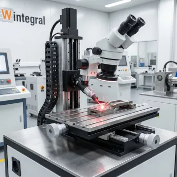 Laser welding system with microscope positioning performing precision steel repair