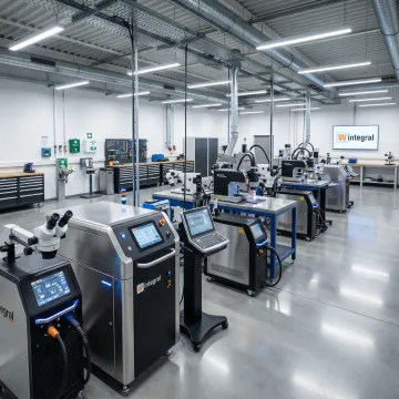 Advanced plastic welding equipment and precision microscope in modern industrial repair facility