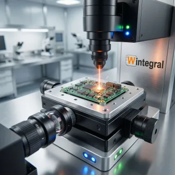 Micro-laser welding system with microscope positioning for electronic component joining