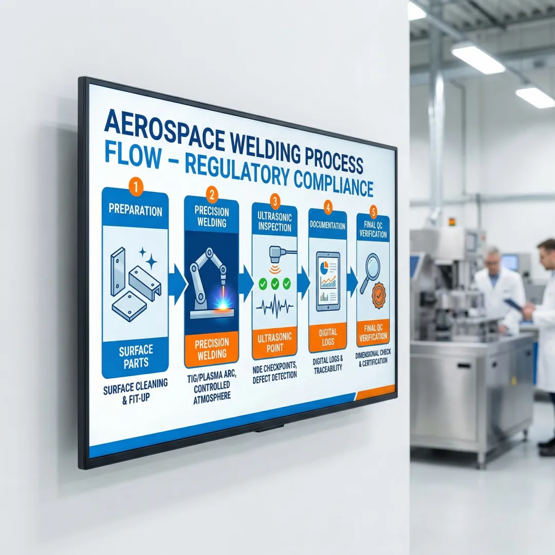 Aerospace welding process flowchart showing quality control steps