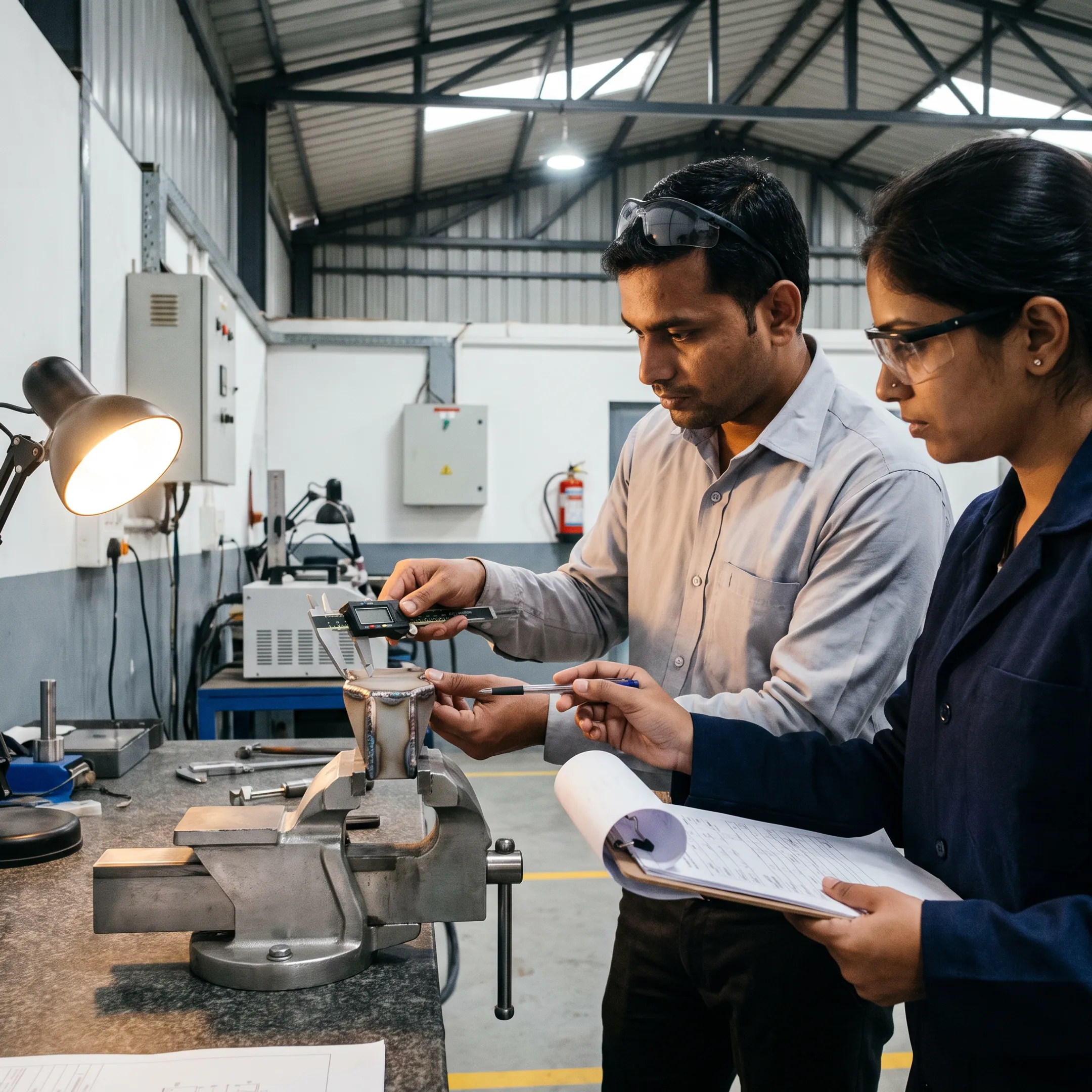 Engineer reviewing a precision welded prototype