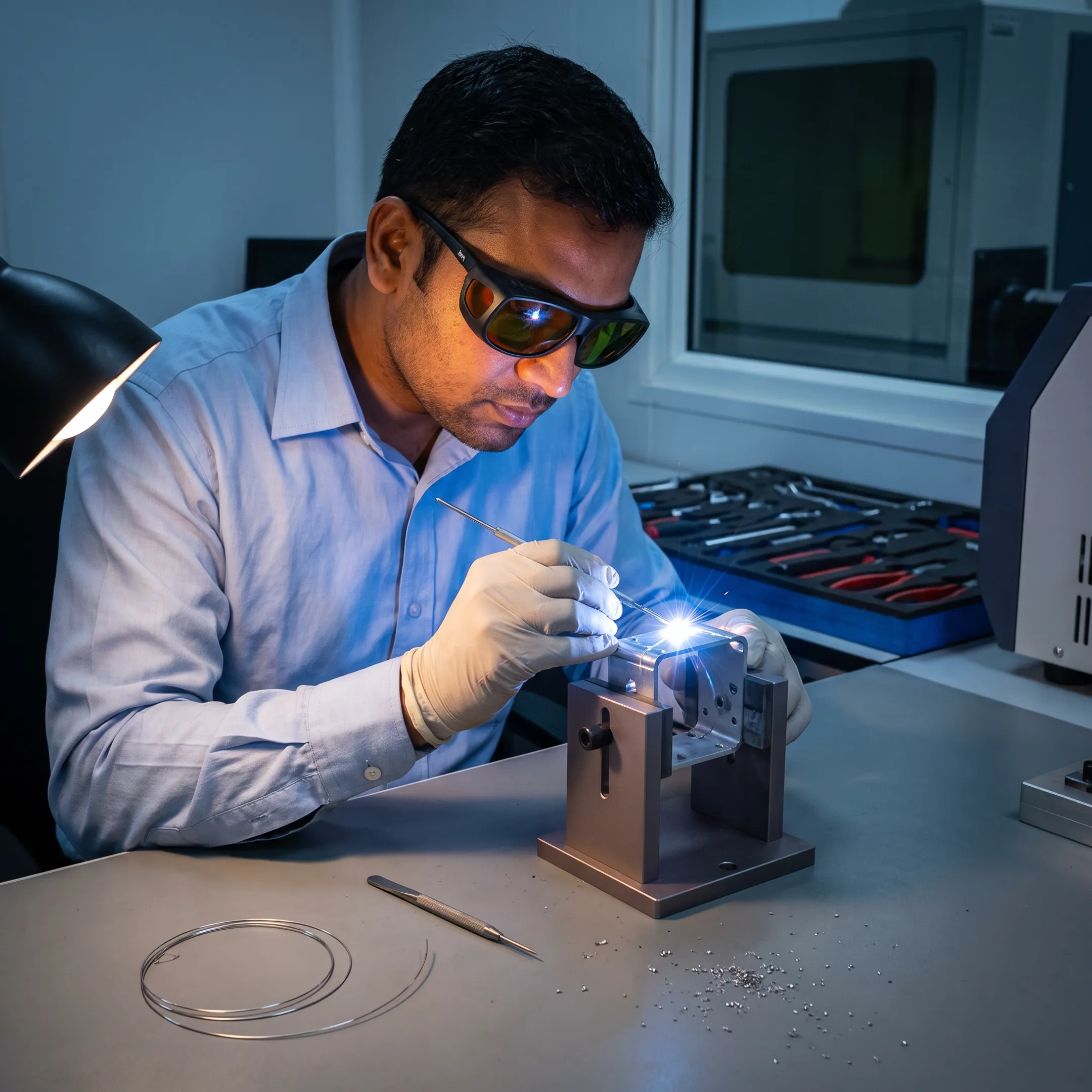 Precision laser welding of a drone frame component