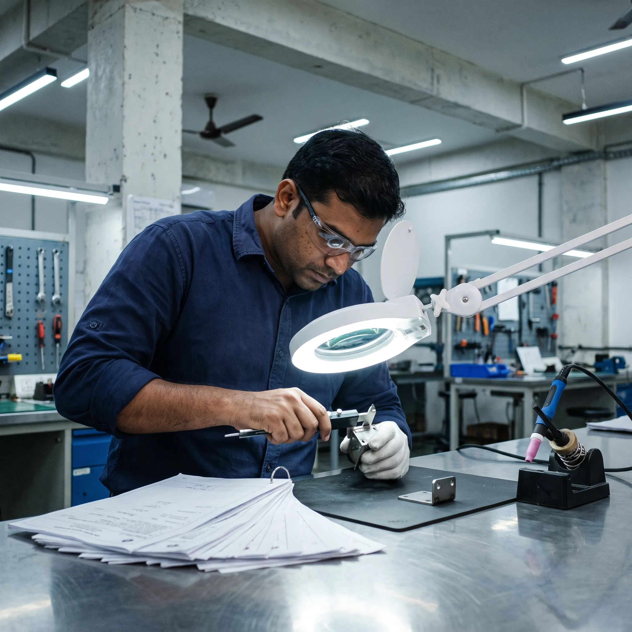 Engineer inspecting a precision welded aerospace part