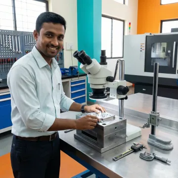 Industrial mold repair specialist inspecting restored die surface