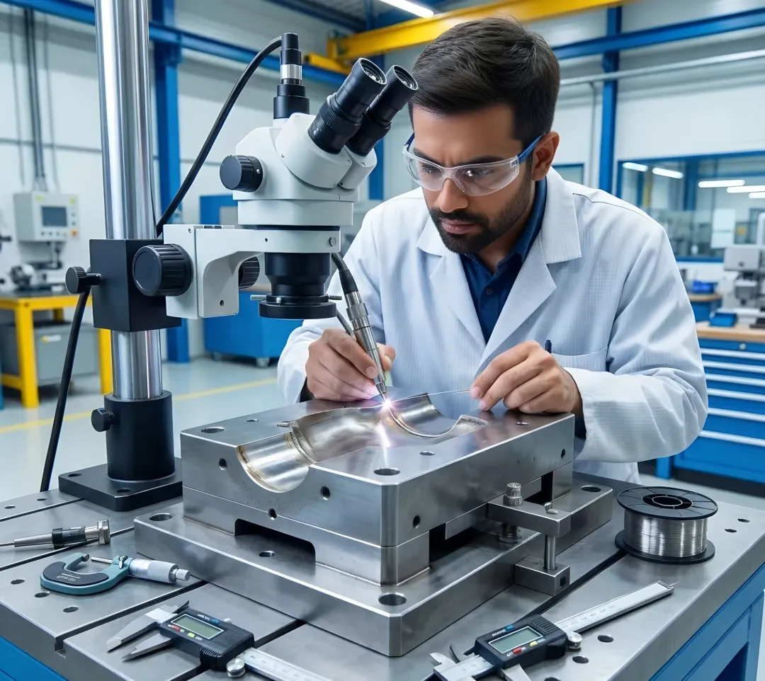 Deep drawing die under precision restoration using micro-welding equipment