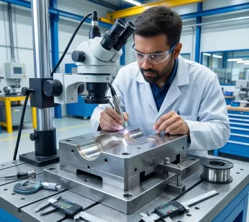 Deep drawing die under precision restoration using micro-welding equipment