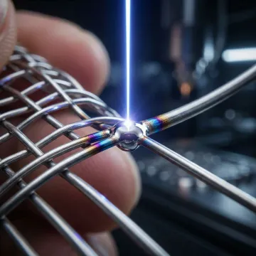 Precision laser welding process on industrial component showing focused beam and minimal heat affected zone