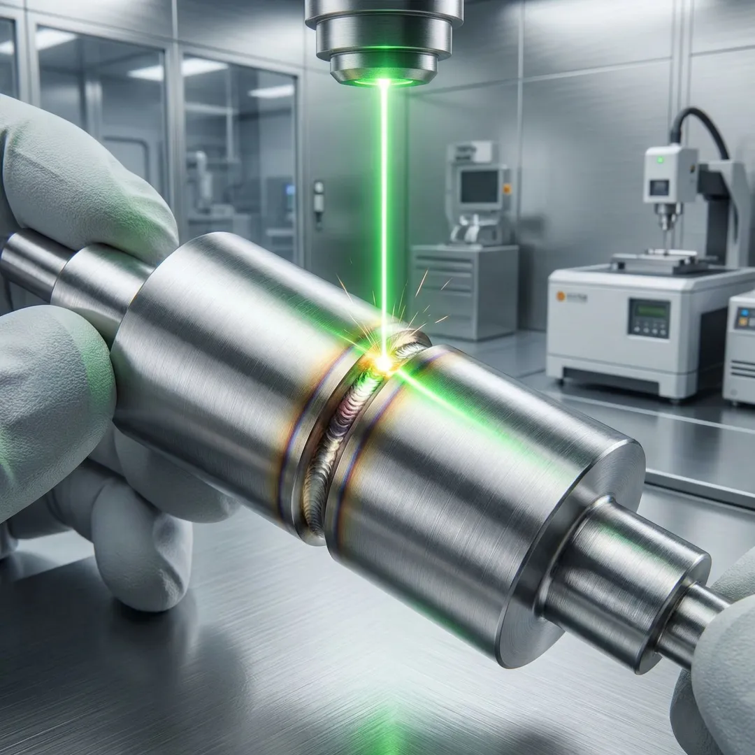 Close-up view of precision laser welding process on metal component