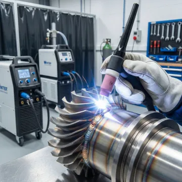 Certified welder performing precision TIG welding on aerospace component