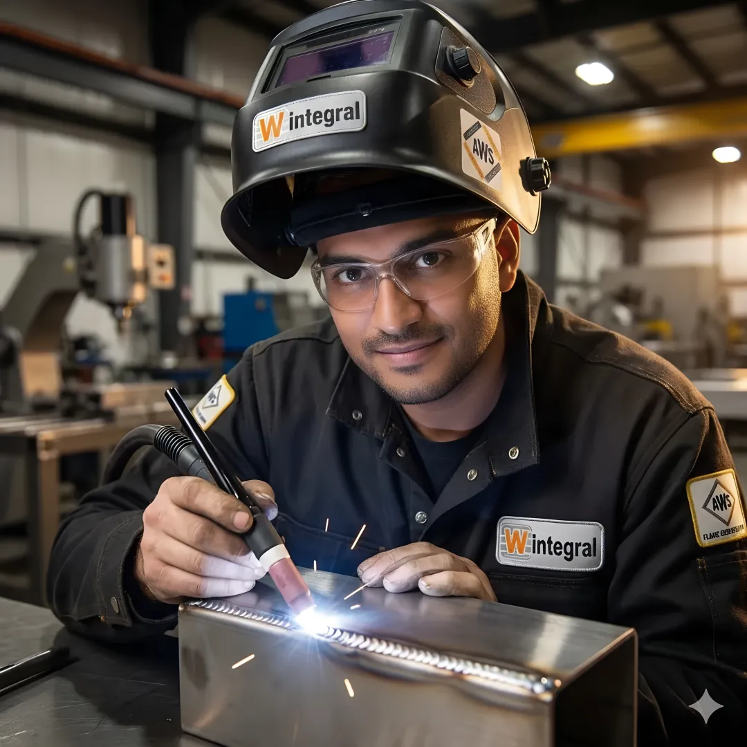 Precision welding technician performing micro TIG welding on industrial component
