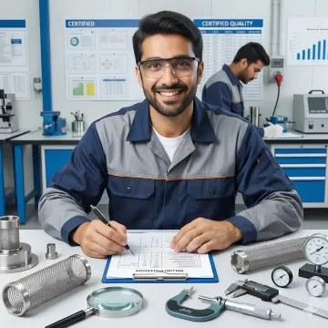 Certified welder reviewing technical documentation and quality control procedures for government contract work