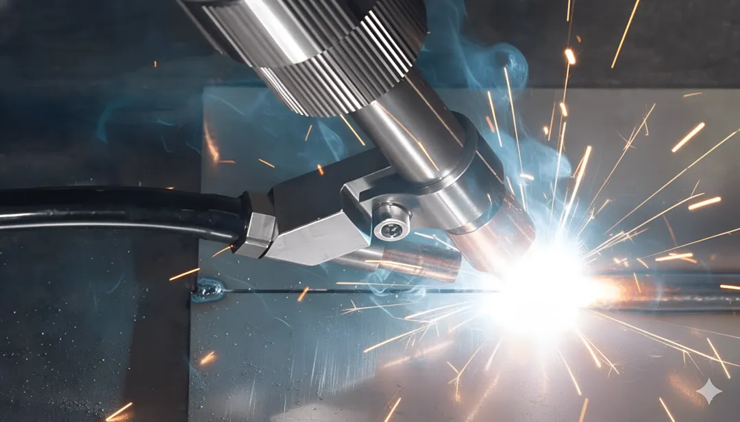 Industrial laser welding machine performing precision welding operation