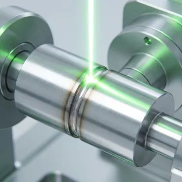 Close-up of precision laser welding process on a metal component