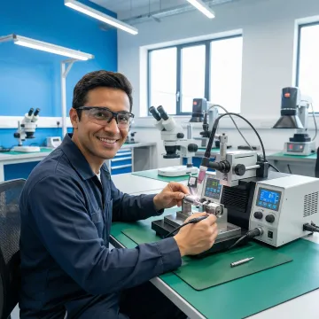 Precision prototype welding workstation with micro-welding equipment and prototype components