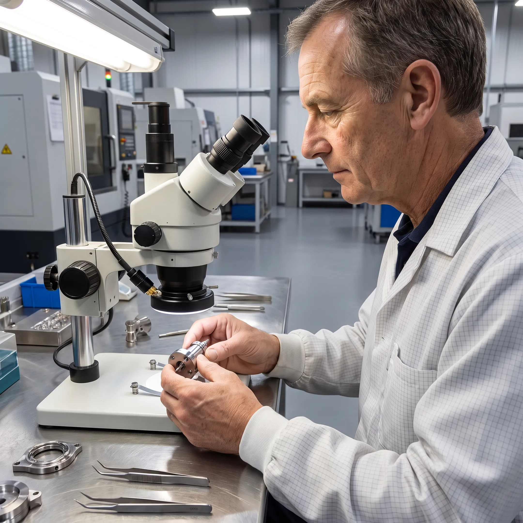 Engineer inspecting a laser-welded aerospace component