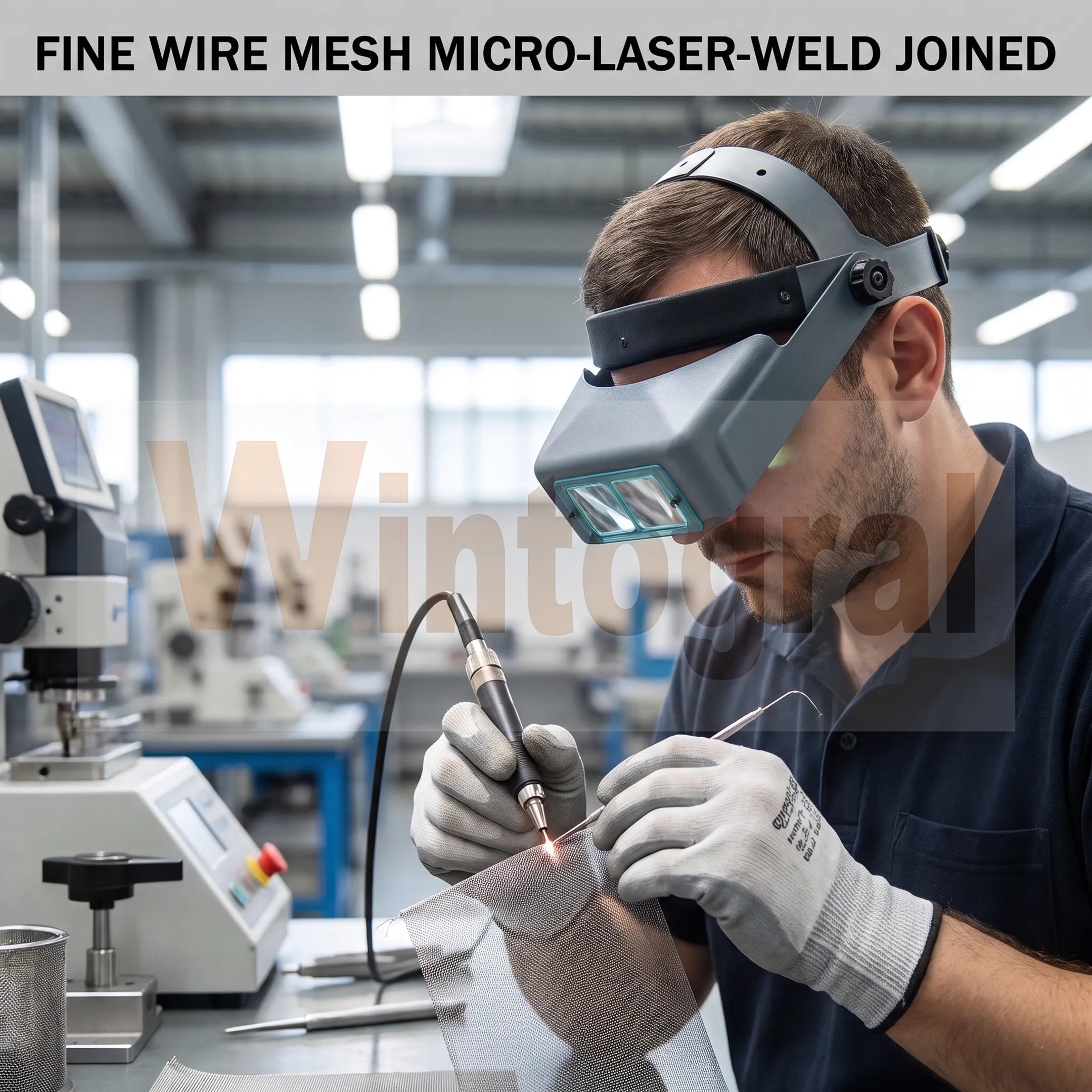Technician precision welding a metal component