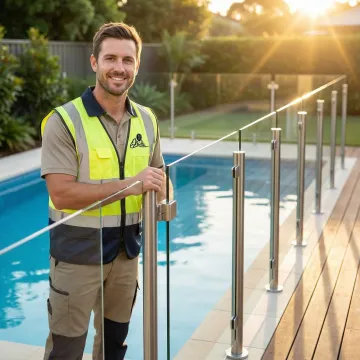 Professional pool fence installation around residential swimming pool