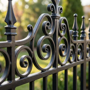 Detailed view of ornamental vinyl wrought iron fence design