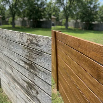 Before and after comparison of fence maintenance showing restored fence condition