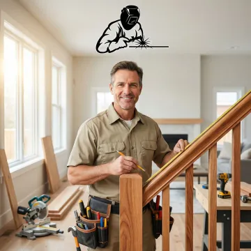 Skilled craftsman installing custom wooden railing