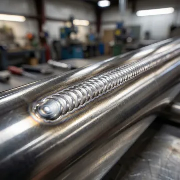 Close-up of precise welding bead on stainless steel joint showing professional craftsmanship