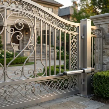 Beautiful custom aluminum driveway gate with decorative panels