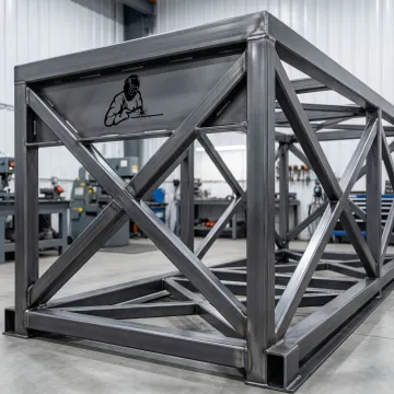 Custom fabricated industrial steel skid for heavy machinery transport