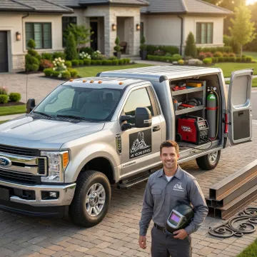 Mobile welding truck equipped with professional welding equipment at residential property