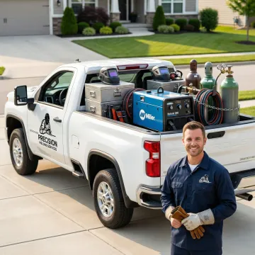 Mobile welding truck equipped with professional welding equipment on residential property