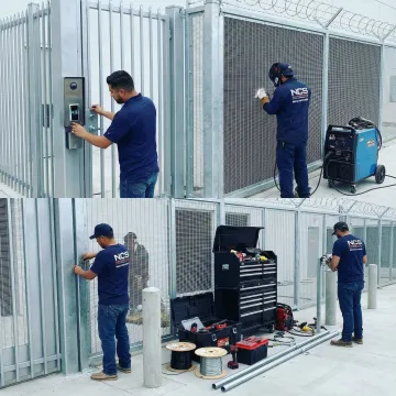 Professional security fence installation with steel panels and gates
