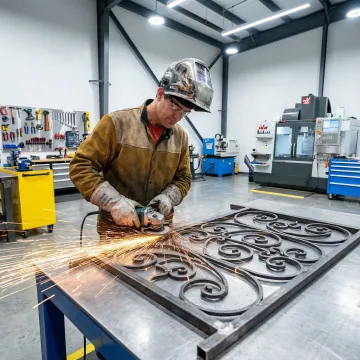 Skilled craftsman welding custom wrought iron railing design