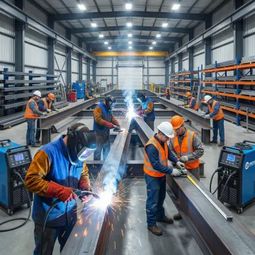 Professional contractors repairing metal building structure