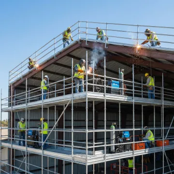 Metal building undergoing professional structural repair