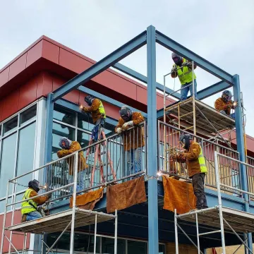 Commercial structural steel and ironwork installation in progress