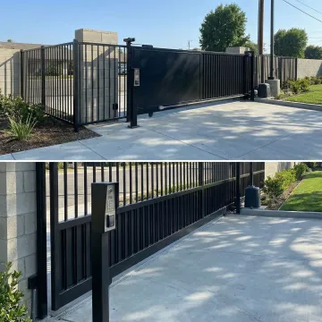 Commercial iron fence and gate installation at business property