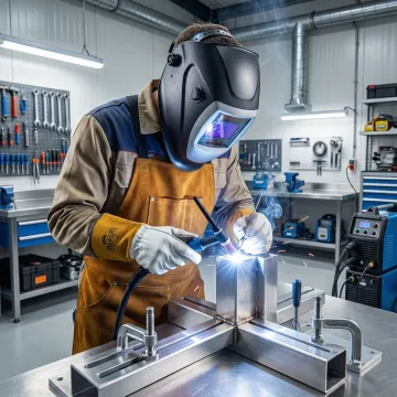 Professional welder performing precision aluminium welding on industrial components