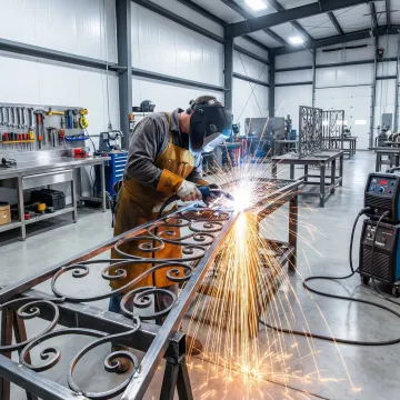 Skilled welder fabricating custom iron railings