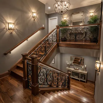 Beautiful custom staircase with integrated wood and iron design in Westminster home