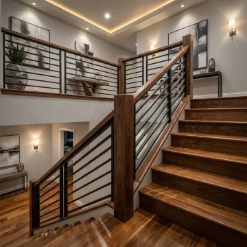 Elegant custom ironwork combining wood and metal elements in modern design