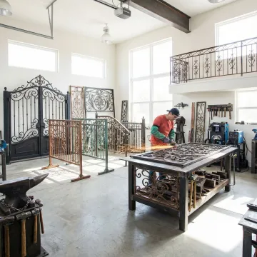 Custom ironwork featuring ornate gates, railings, and decorative metal designs