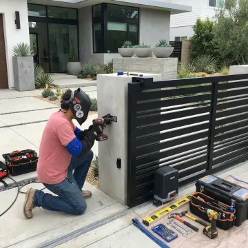 Custom aluminum driveway gate installation at residential property