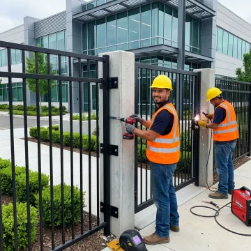 Professional commercial fence installation at business property