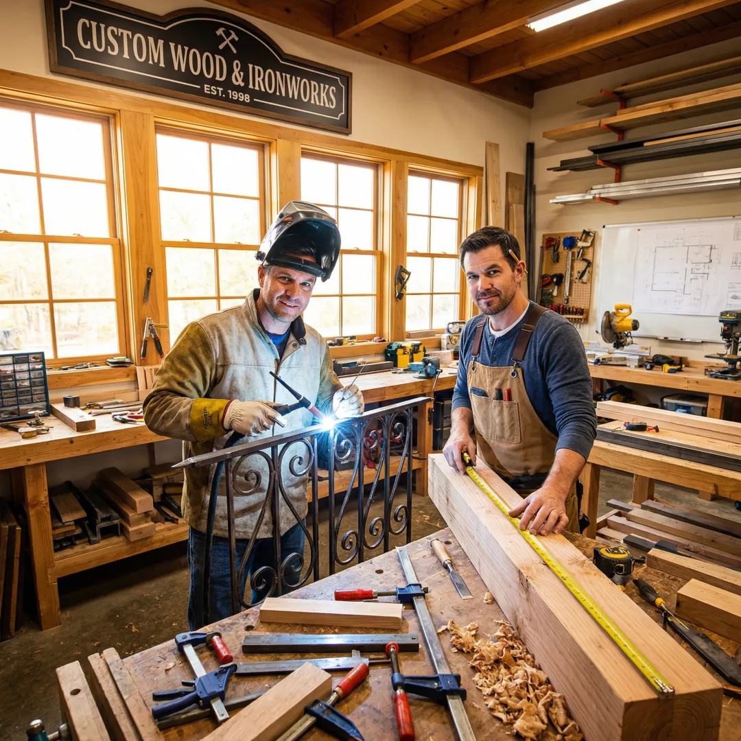 Craftsman working on custom wood fence with precision tools