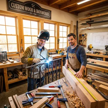 Craftsman working on custom wood fence with precision tools