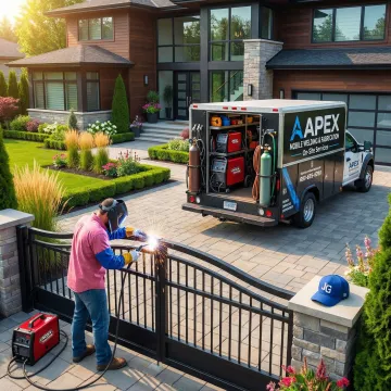 Mobile welding truck equipped with tools at residential property