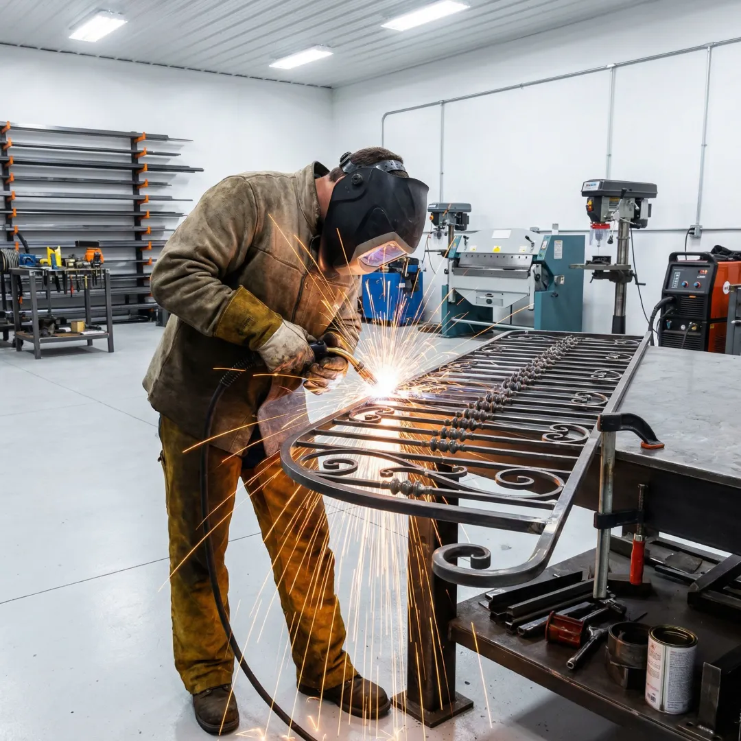 Craftsman welding custom metal staircase railing