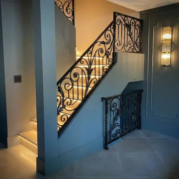 Custom metal staircase railing installation in Jenkintown PA home