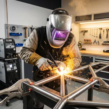 Professional welder performing precision metal fabrication work in Tustin workshop